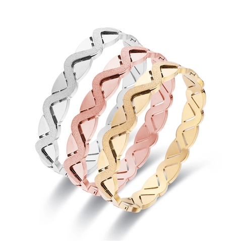 Wave Pattern Stainless Steel Bangle For Women Frosted And Polished Buckle Bracelet Minimalist Fashion Jewelry Accessories