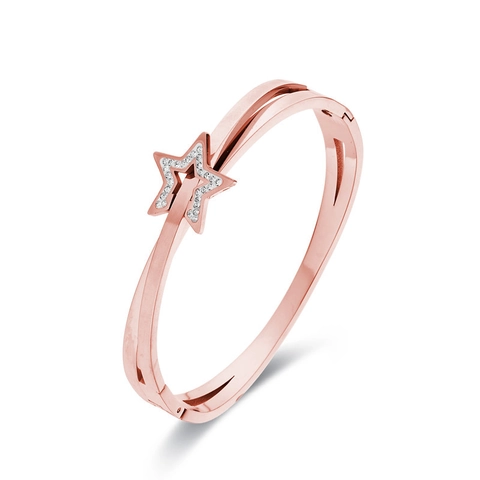Fashion Stainless Steel Pentagram Star Zirconia Bangle For Women Cross Open Layered Rhinestone Bracelet Jewelry Gift