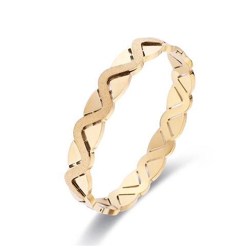 Wave Pattern Stainless Steel Bangle For Women Frosted And Polished Buckle Bracelet Minimalist Fashion Jewelry Accessories