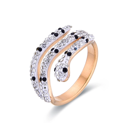 Anillo de Serpiente de Acero Inoxidable de Moda Con Strass Completo Envoltura de Múltiples Capas para Mujer Joyería de Lujo