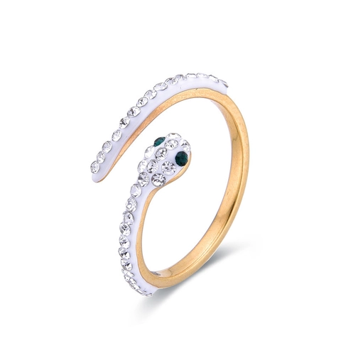 Anillo de Serpiente Vintage de Acero Inoxidable Con Circonita Incrustada y Esmalte Anillo Abierto para Mujer Oro Plata Joyería
