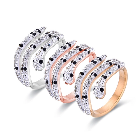 Anillo de Serpiente de Acero Inoxidable de Moda Con Strass Completo Envoltura de Múltiples Capas para Mujer Joyería de Lujo