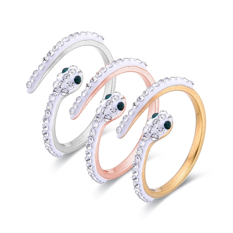 Anillo de Serpiente Vintage de Acero Inoxidable Con Circonita Incrustada y Esmalte Anillo Abierto para Mujer Oro Plata Joyería