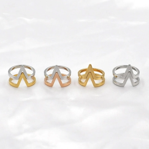 Anillo de Acero Inoxidable en Forma de V de Doble Capa Moda Geométrico Minimalista Bicolor Oro Plata Joyería para Mujer