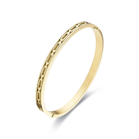 Brazalete Minimalista de Acero Inoxidable con Eslabones de Cadena Huecos Ovalado con Bisagra Oro Plata Rosa Joyería de Moda