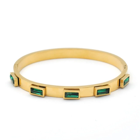 Brazalete de Bisagra de Acero Inoxidable Vintage Con Piedras Rectangulares Incrustadas Chapado en Oro Brazalete Geométrico Ovalado