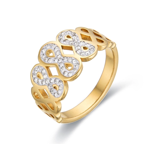 Anillo de Infinito de Acero Inoxidable en Forma de 8 para Mujeres Hombres Calado Micro Pavé de Zirconia Anillo de Dedo Oro Plata Oro Rosa Joyería de Moda