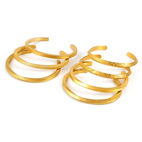 Brazalete Abierto Minimalista de Acero Inoxidable para Mujer Hombre con Patrón de Estrella Geométrico Grabado Joyería de Moda Regalo