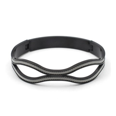 Bracelet Géométrique en Acier Titane avec Incrustation de Maille Hommes Femmes Jonc Creux en Acier Inoxydable