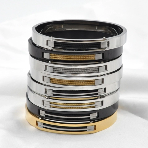 Brazalete de Acero de Titanio con Incrustaciones de Cable Industrial para Hombre Mujer Joyería de Pareja Estilo Punk Minimalista