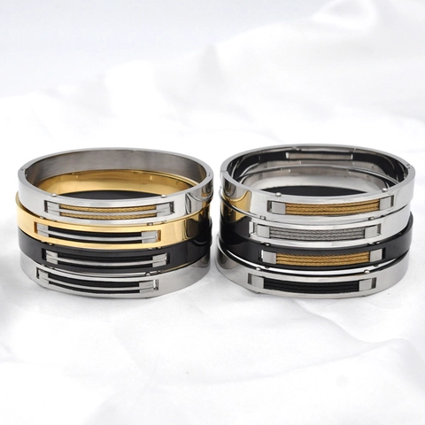 Brazalete de Acero de Titanio con Incrustaciones de Cable Industrial para Hombre Mujer Joyería de Pareja Estilo Punk Minimalista