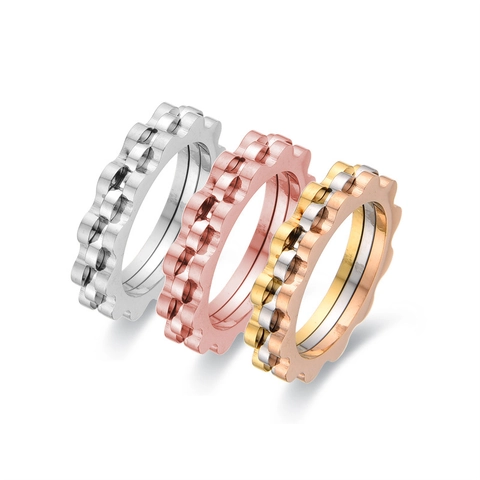 Anillo de Acero Inoxidable Minimalista con Diseño de Engranaje Ondulado Estilo Industrial Multicapa Apilable Joyería de Moda Hombre Mujer