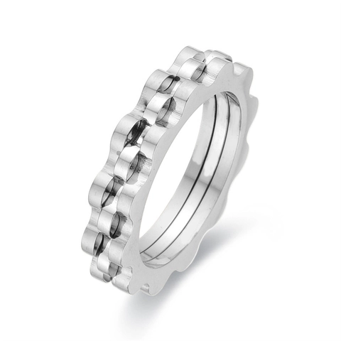 Anillo de Acero Inoxidable Minimalista con Diseño de Engranaje Ondulado Estilo Industrial Multicapa Apilable Joyería de Moda Hombre Mujer