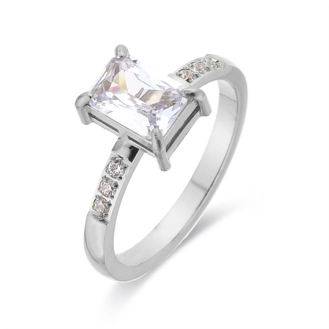 Anillo de Acero Inoxidable de Zirconia Rectangular Vintage para Mujer Corte Esmeralda Strass Incrustado Oro Plata Oro Rosa Joyería