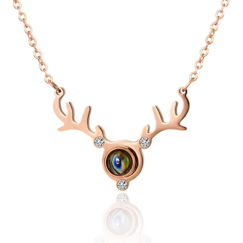 Titanium Steel Antler Projection Necklace 100 Languages I Love You Pendant For Women Men Valentine Day Gift Jewelry