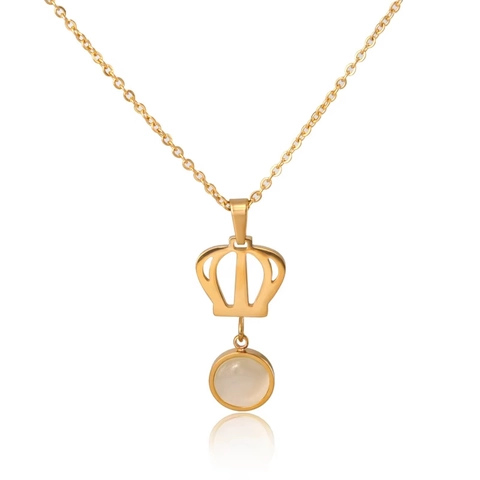 Elegante Collar de Colgante de Corona Calada de Acero Inoxidable para Mujer Piedra Preciosa Incrustada Joyería Minimalista Oro Oro Rosa