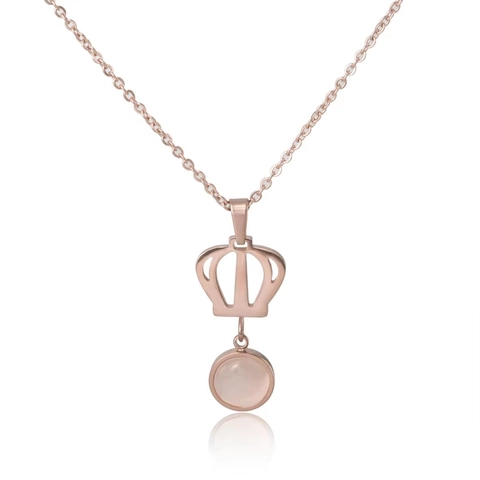 Elegante Collar de Colgante de Corona Calada de Acero Inoxidable para Mujer Piedra Preciosa Incrustada Joyería Minimalista Oro Oro Rosa