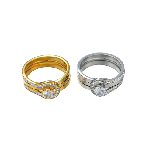 Anillo Apilable de Acero Inoxidable con Zirconia para Mujer Chapado en Oro de 18K Geométrico Pavé Joyería Regalo