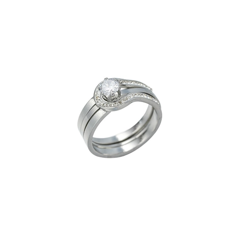Anillo Apilable de Acero Inoxidable con Zirconia para Mujer Chapado en Oro de 18K Geométrico Pavé Joyería Regalo