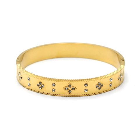 Brazalete de Acero de Titanio para Mujer Moda Europea Galvánico Oro 18K Diamante de Imitación Trébol Patrón X Joyería de Lujo