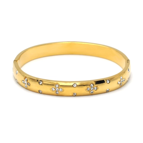 Brazalete de Acero de Titanio para Mujer Moda Europea Galvánico Oro 18K Diamante de Imitación Trébol Patrón X Joyería de Lujo