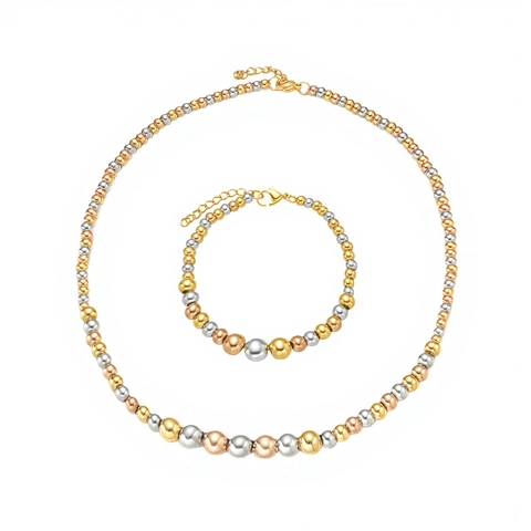 Collana E Bracciale In Acciaio Inossidabile Con Perline Tricolore Per Donna Oro Argento Oro Rosa Perline A Sfera Elegante Bijoux