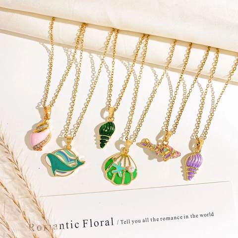 Collana con Pendente a Tema Oceano in Acciaio Inossidabile e Rame Smalto Balena Conchiglia Stella Marina Gioielli Donna