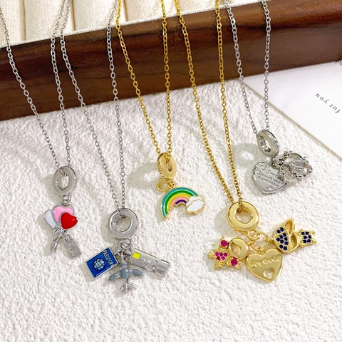 Luxury Titanium Steel S925 Silver Pendant Necklace For Women Travel Airplane Rainbow Heart Celestial Fashion Jewelry Gift