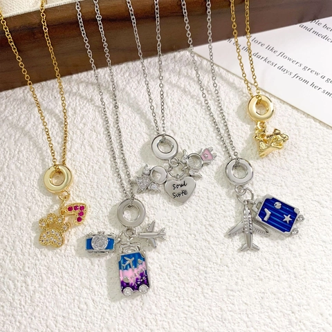 Stainless Steel Chain Necklace For Women Copper 18K Gold Silver Plated Zirconia Bee Heart airplane Travel Pendant Jewelry