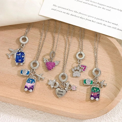 Stainless Steel Chain Necklace For Women Copper 18K Gold Silver Plated Zirconia Bee Heart airplane Travel Pendant Jewelry