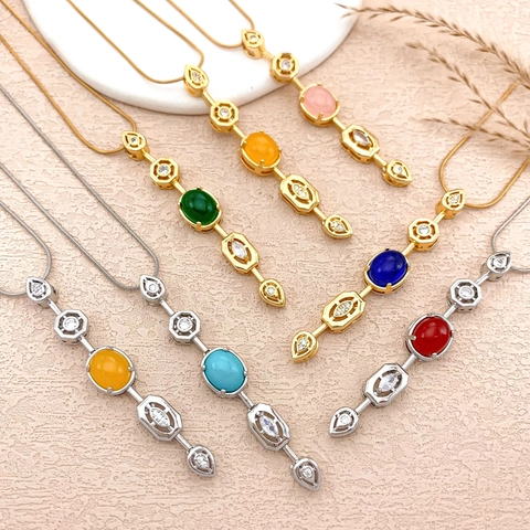 Collier Pendentif Géométrique Ovale Goutte d'Eau en Acier Titane Style Cour Or Argent Plaqué Cuivre Contraste de Couleur Zirconium Bijoux Femme