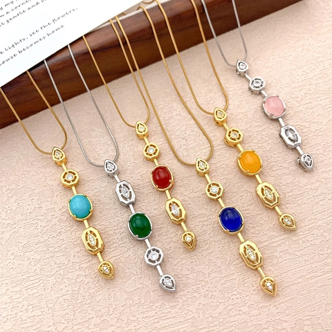 Collier Pendentif Géométrique Ovale Goutte d'Eau en Acier Titane Style Cour Or Argent Plaqué Cuivre Contraste de Couleur Zirconium Bijoux Femme