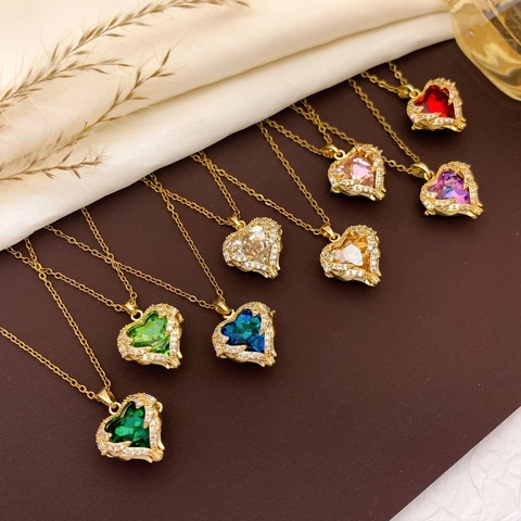 Heart Pendant Necklace And Earrings Jewelry Collection Stainless Steel Copper Zirconia Elegant Accessories For Women
