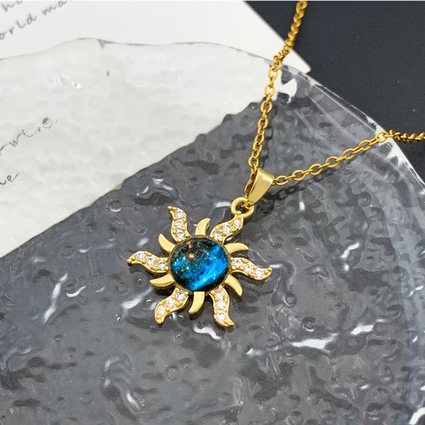 Collana in Acciaio Inossidabile Cielo Stellato di Lusso Con Ciondolo in Rame Squisita Catena da Clavicola Girocollo Stella Luna per Donna Gioielli