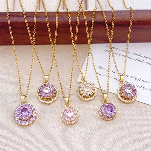 Rotierende Runde Zirkonia Anhänger Halskette Für Damen Titanstahl Kette Gold Silber Plattiert Zirkonia Rotierender Schmuck Geschenk