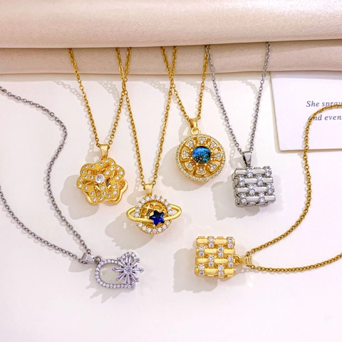 Rotierende Saturn Planet Herz Anhänger Halskette Edelstahl Kette Zirkonia Eingelegt Luxus Mode Schmuck Für Damen Geschenk