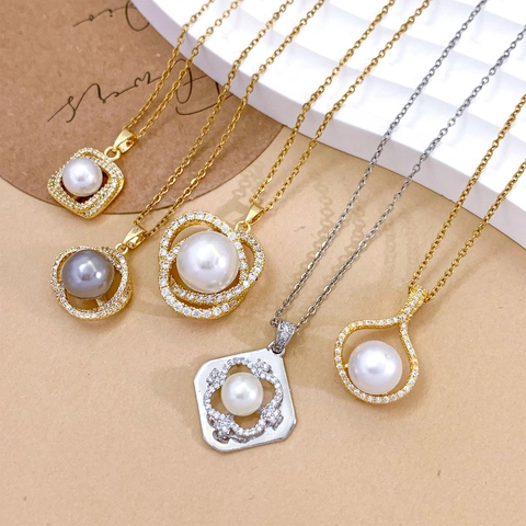 Elegant Titanium Steel Artificial Pearl Pendant Necklace For Women With Zirconia Accents Fashion Bird's Nest Geometric Jewelry Gold Silver Plated Chain Gift