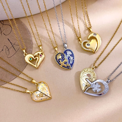 Magnetic Heart Pendant Necklace Couple Set Titanium Steel Chain Copper Jewelry For Valentine's Day Gift For Women
