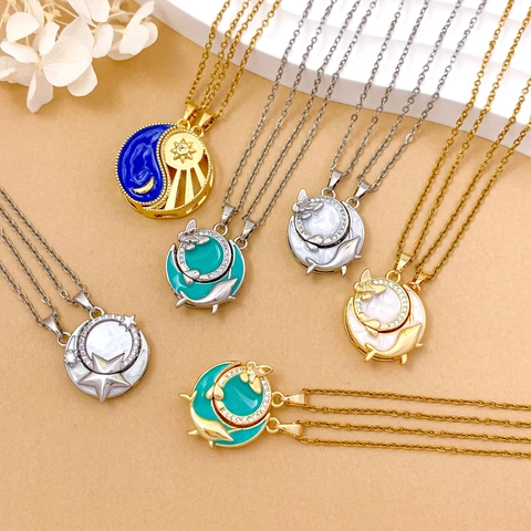 Titanstahl Paar Magnetische Passende Halskette Schmetterling Wal Sonne Mond Anhänger Zirkonia Eingelegt Romantischer Modeschmuck Geschenk