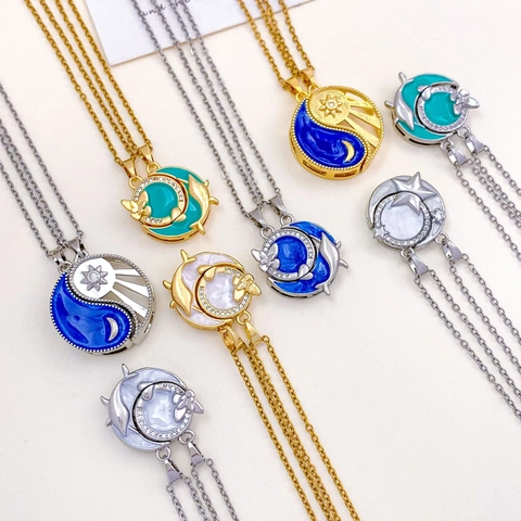 Titanstahl Paar Magnetische Passende Halskette Schmetterling Wal Sonne Mond Anhänger Zirkonia Eingelegt Romantischer Modeschmuck Geschenk