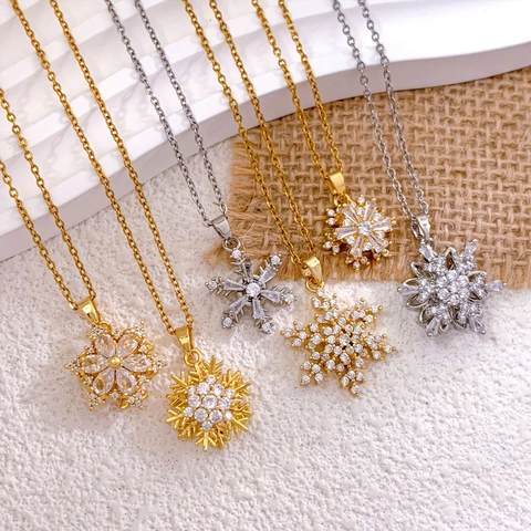 Roterende Sneeuwvlok Halsketting Voor Vrouwen Niche Ontwerp Spinner Zirconia Hanger Titanium Staal Goud Zilver Vergulde Sieraden