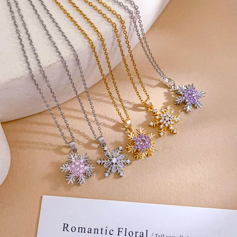 Roterende Sneeuwvlok Halsketting Voor Vrouwen Niche Ontwerp Spinner Zirconia Hanger Titanium Staal Goud Zilver Vergulde Sieraden