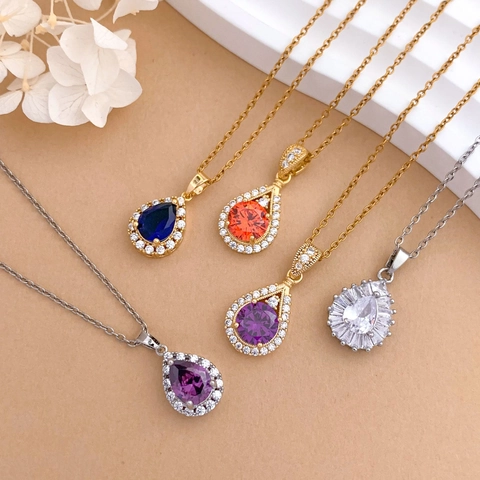 Collier En Acier Inoxydable Avec Pendentif En Zircone En Forme De Goutte D'Eau Bijoux De Luxe Élégants Pour Femmes Filles Cadeau