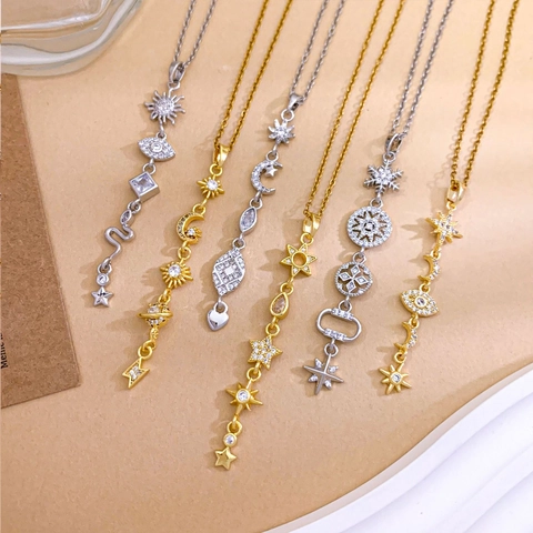 Stainless Steel Pendant Necklace Bohemian Sun Moon Star Evil Eye Owl Snake Butterfly Zirconia Inlaid Necklace Jewelry For Women