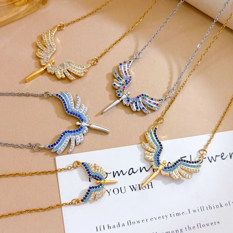 Angel Wings Pendant Necklace For Women Stainless Steel Chain Copper Zirconia Inlaid Wing Clavicle Chain Jewelry Gift