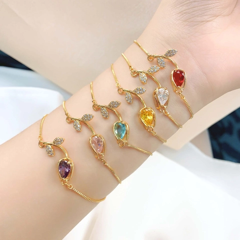 Stainless Steel Tulip Flower Pendant Necklace Gold Silver Plated Zirconia Adjustable Bracelet Jewelry For Women Gift
