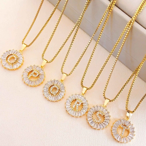 Stainless Steel Chain Copper Zirconia Initial Letter Pendant Necklace Sunflower Shape Box Chain Fashion Jewelry For Women
