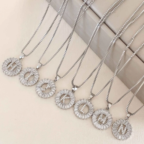 Stainless Steel Chain Copper Zirconia Initial Letter Pendant Necklace Sunflower Shape Box Chain Fashion Jewelry For Women