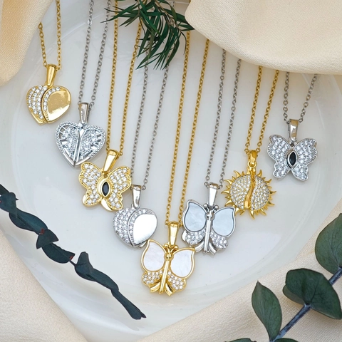 Heart Wings Opening Pendant Necklace Stainless Steel Zirconia Fashion Jewelry For Women Elegant Opening Locket Necklace