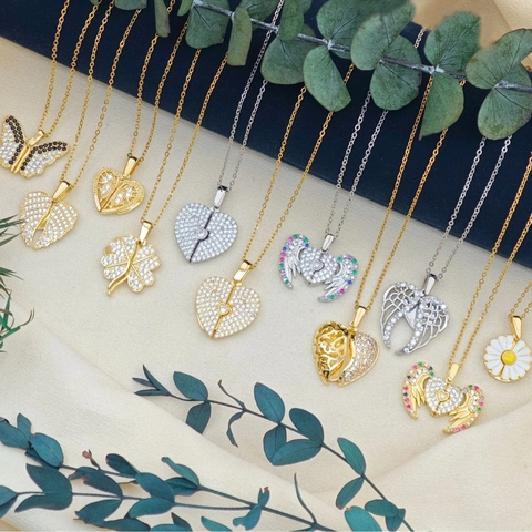 Heart Wings Opening Pendant Necklace Stainless Steel Zirconia Fashion Jewelry For Women Elegant Opening Locket Necklace